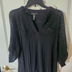 STYLUS Black Crochet Sleeve Blouse
